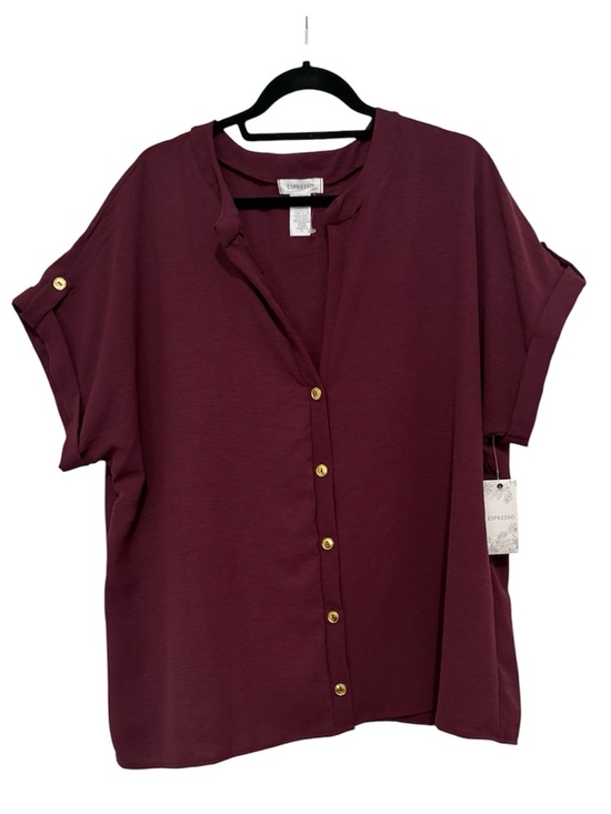 Espresso Tops - Espresso NWT Deep Burgundy Button-Front Short Sleeve Blouse